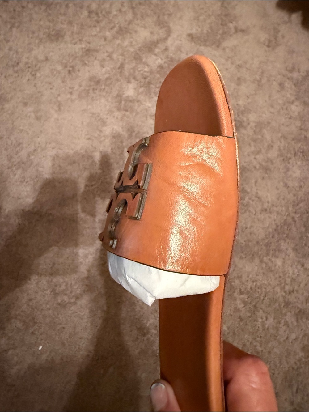Tory Burch Tan Leather Slide Mules with Logo Cutout - Picture 8 of 15